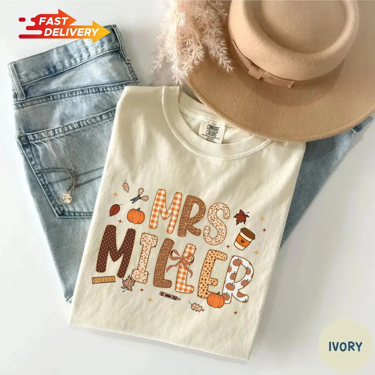 Custom Name Teacher Fall Comfort color T-Shirt