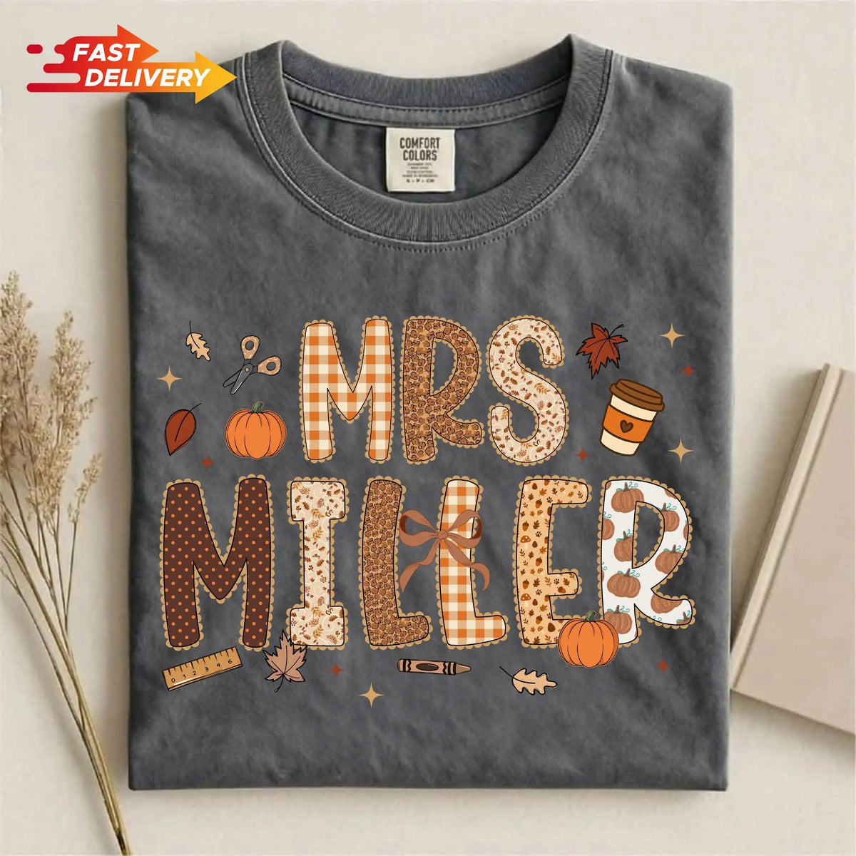 Custom Name Teacher Fall Comfort color T-Shirt