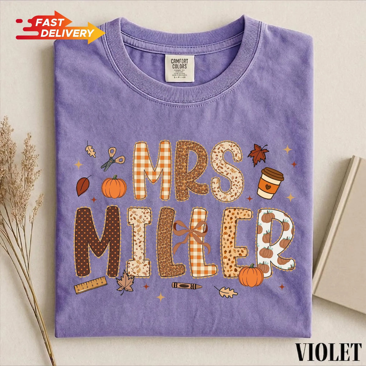 Custom Name Teacher Fall Comfort color T-Shirt