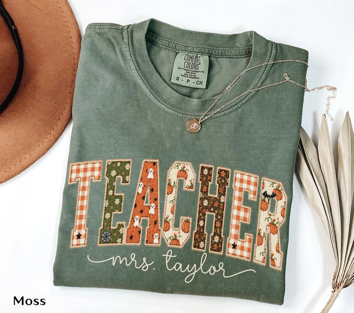 Faux Patchwork Fall Teacher Comfort color T-Shirt