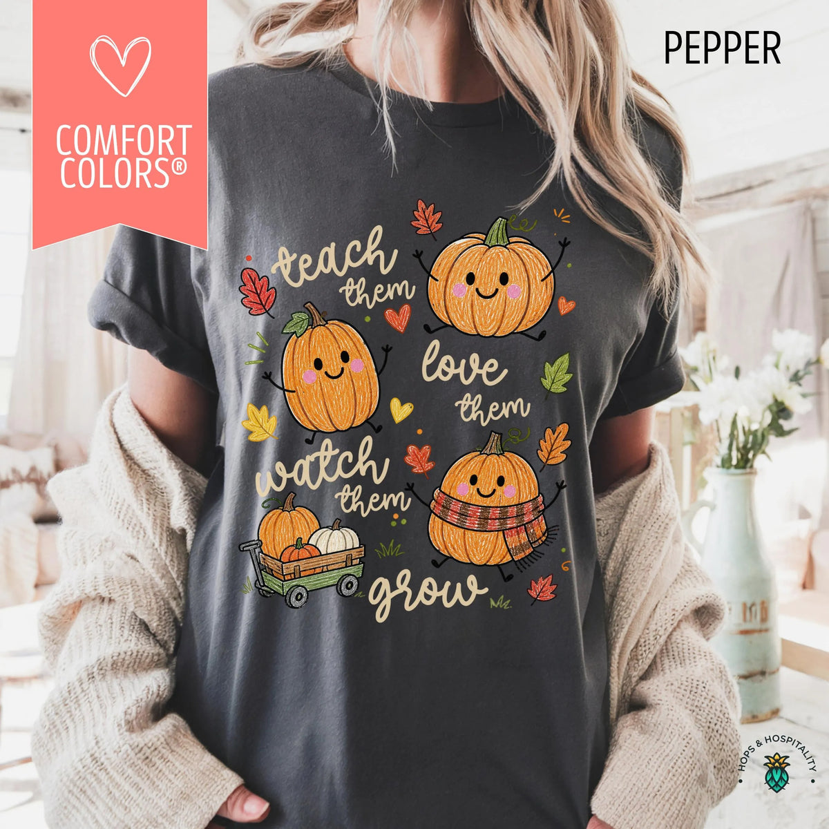 Autumn Pumpkin Teacher Comfort color T-Shirt