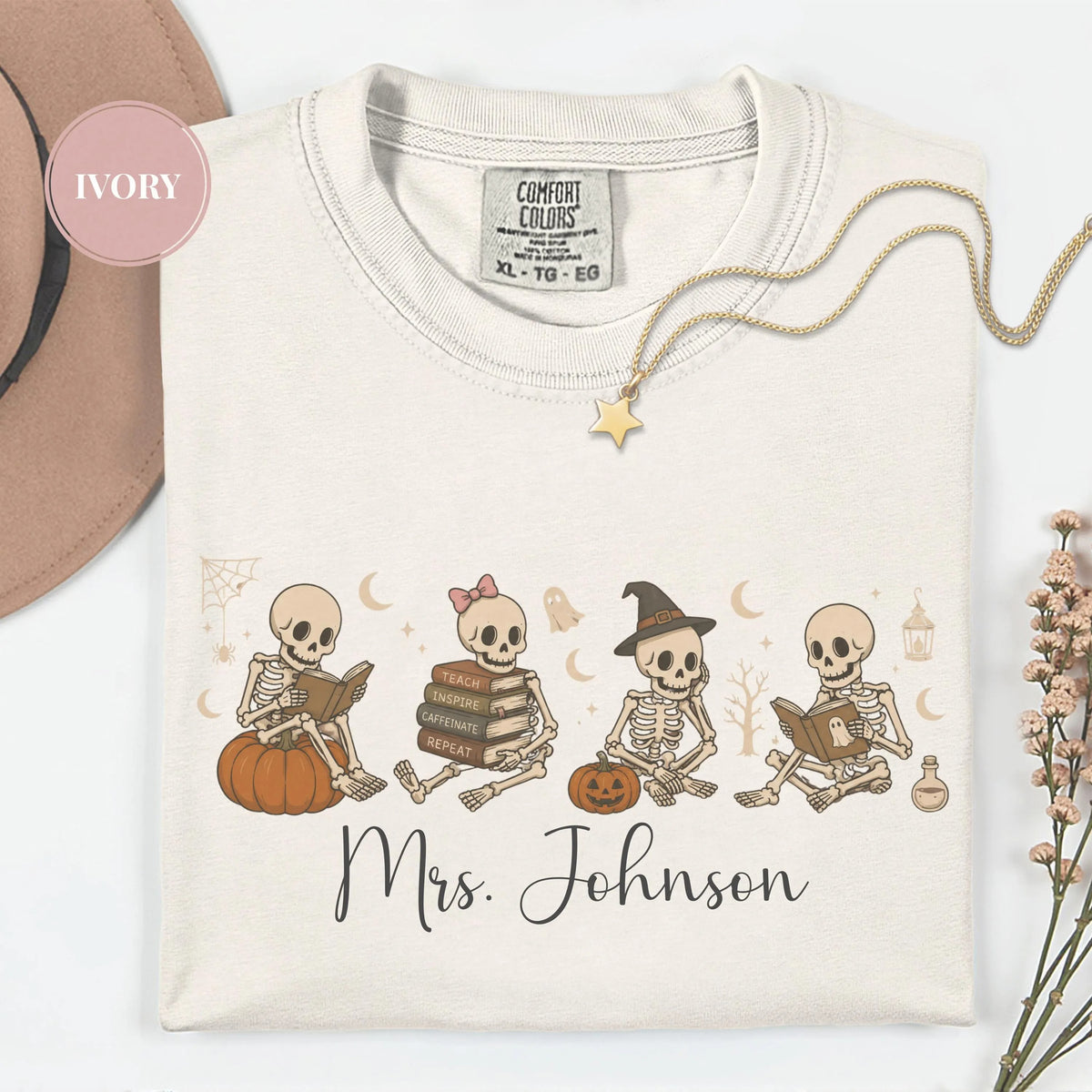Personalized Skeleton Teacher Comfort color T-Shirt