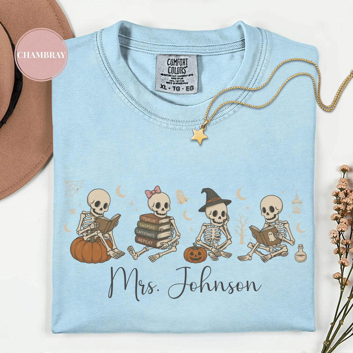 Personalized Skeleton Teacher Comfort color T-Shirt