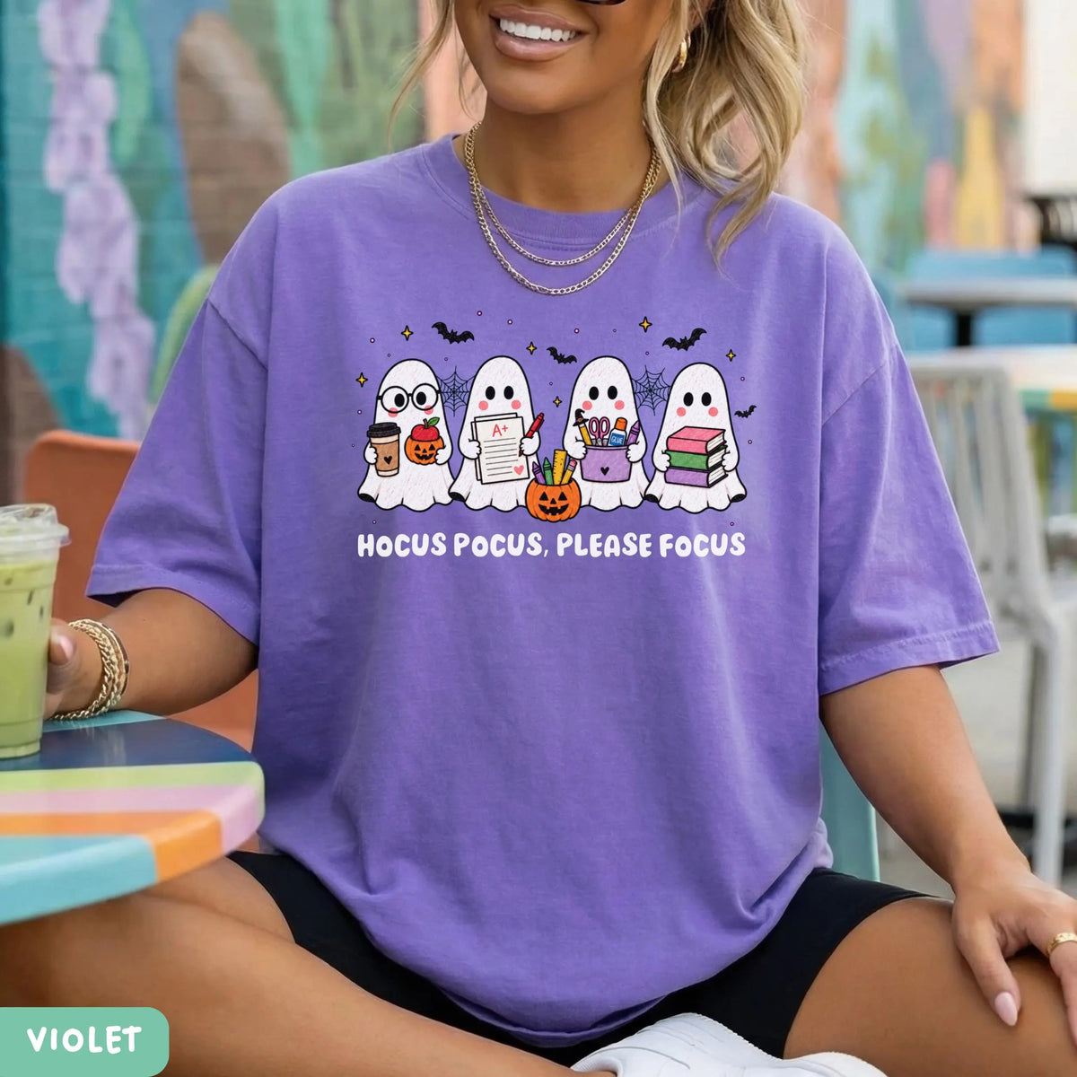 Funny Teacher Ghost Halloween Comfort color T-Shirt