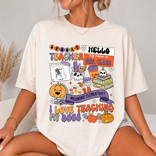 Custom Name Spooky Teacher Comfort color T-Shirt