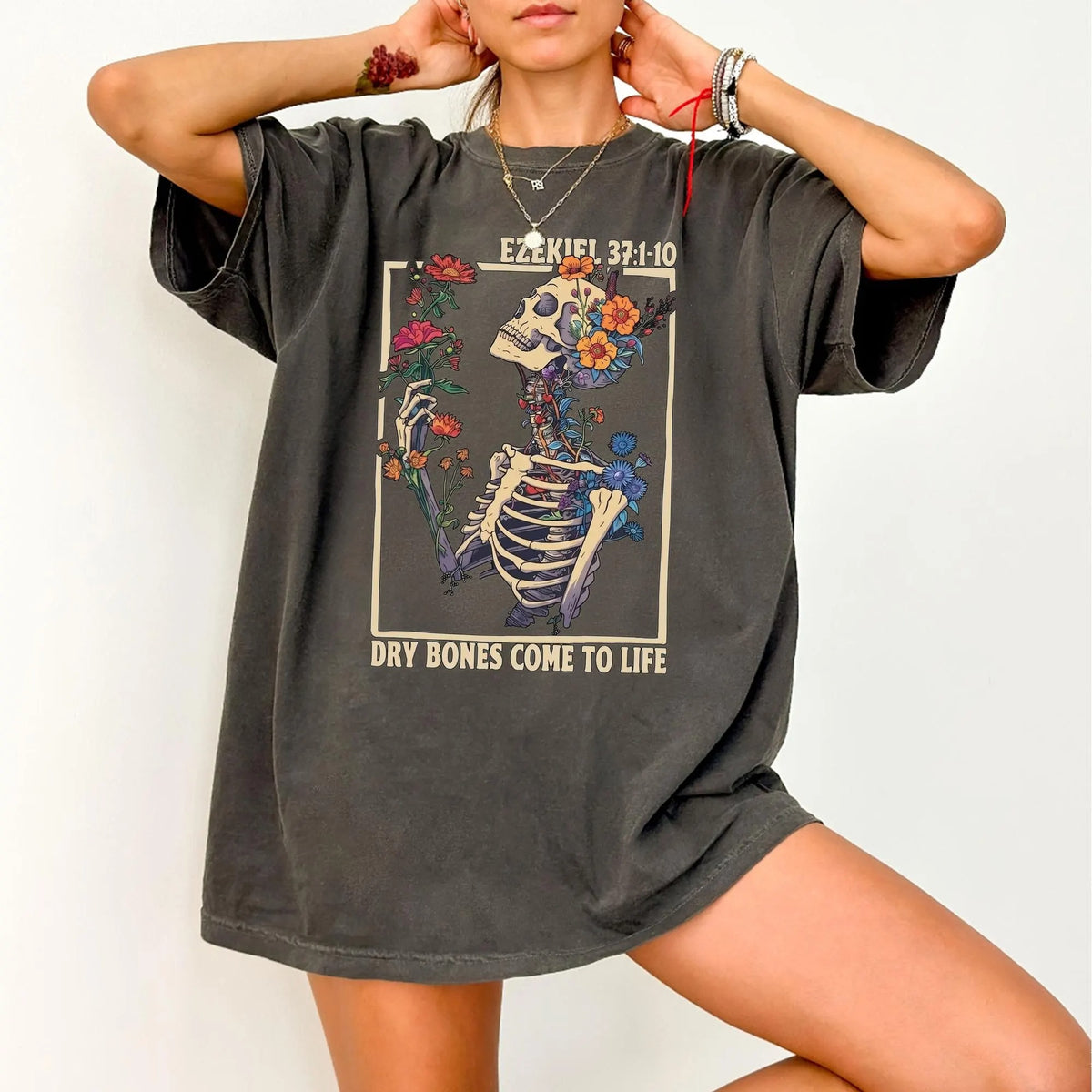 Dry Bones Come To Life Skeleton Floral T-Shirt