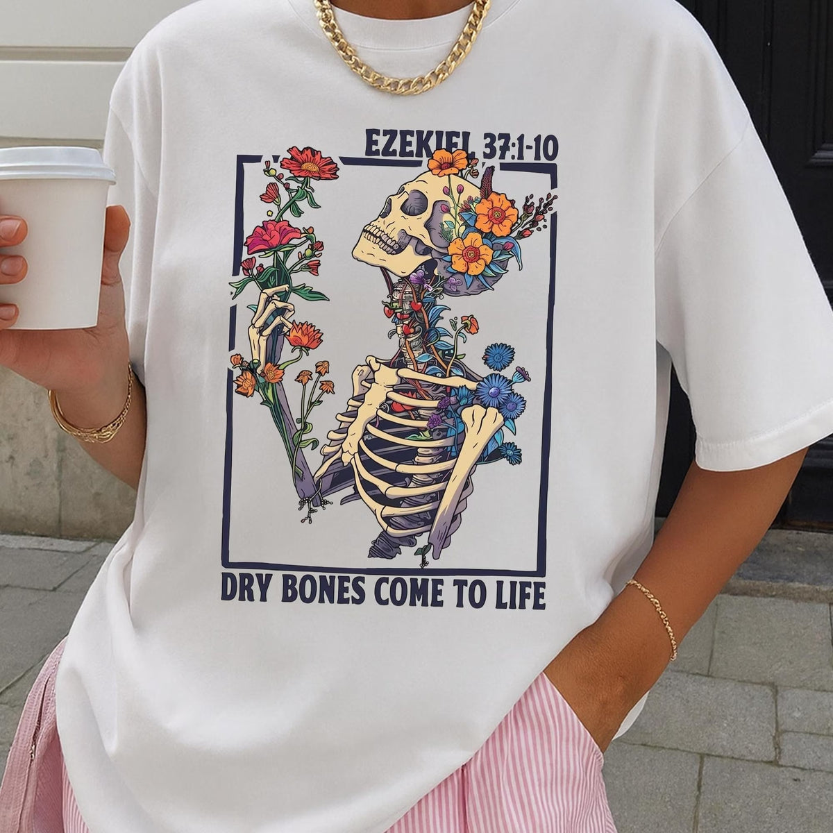 Dry Bones Come To Life Skeleton Floral T-Shirt