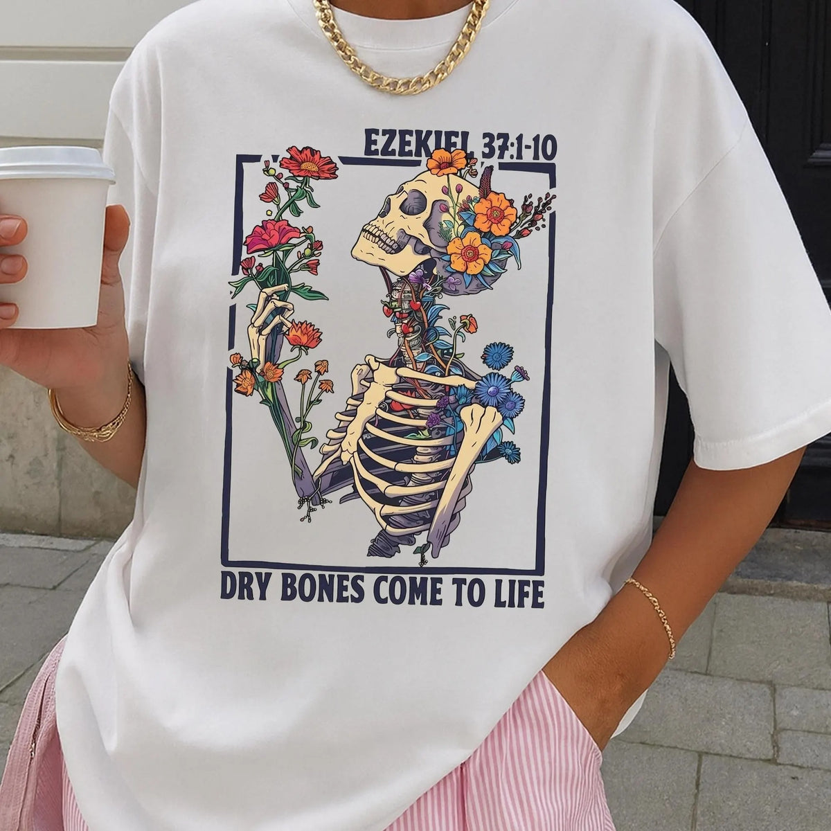Dry Bones Come To Life Skeleton Floral T-Shirt