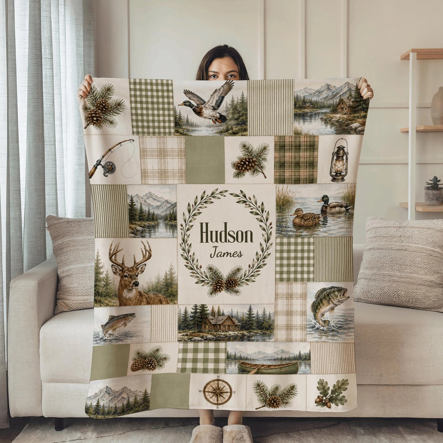 Personalized Deer Hunting & Black Lab Blanket DH1000