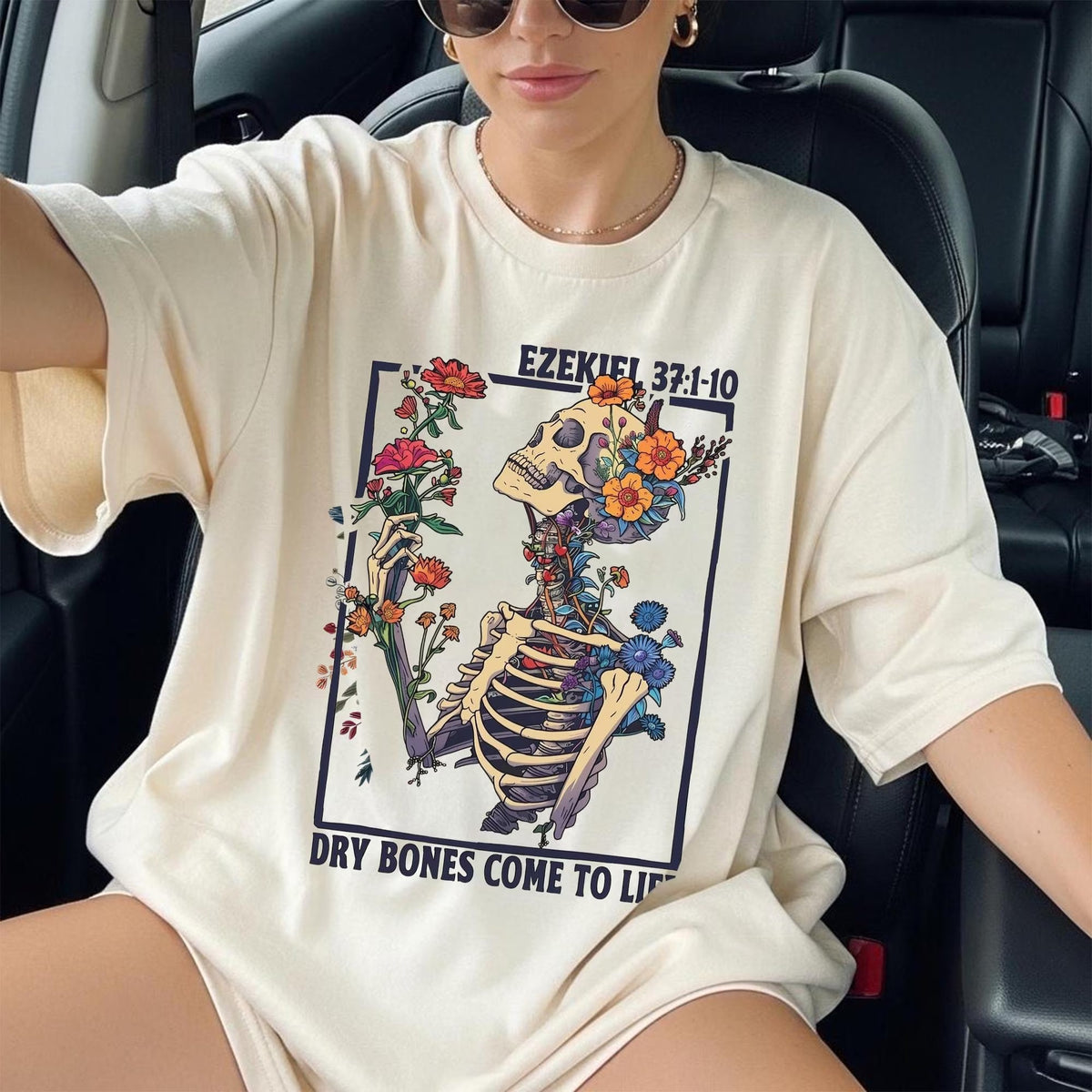 Dry Bones Come To Life Skeleton Floral T-Shirt