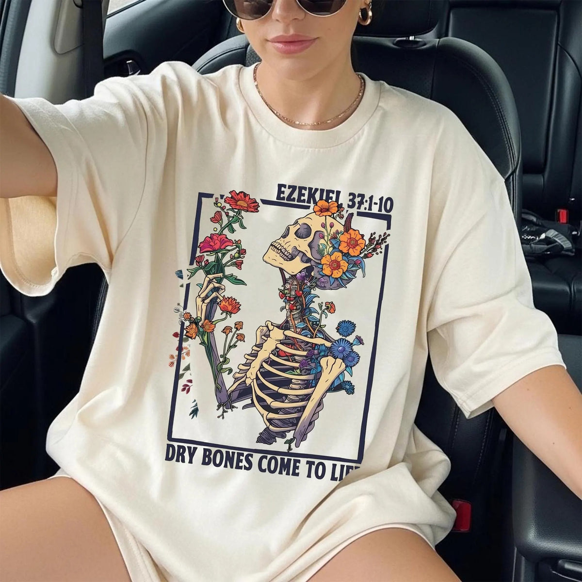 Dry Bones Come To Life Skeleton Floral T-Shirt
