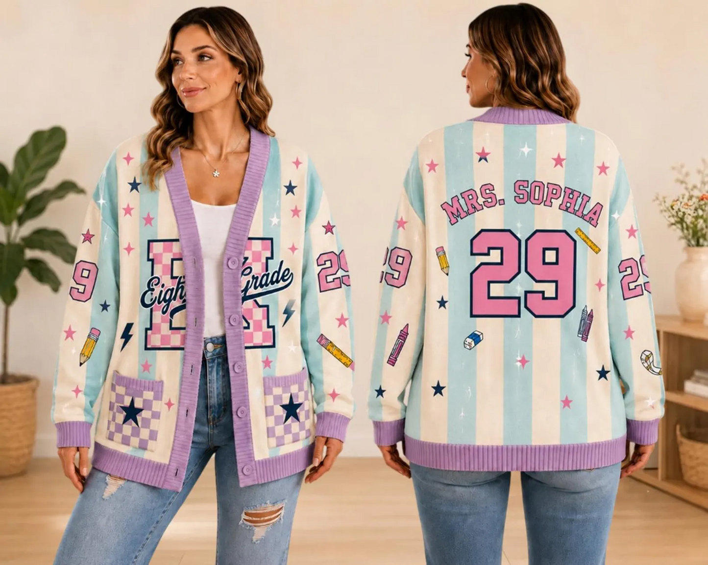 Personalized Teacher Cardigan Sweater
