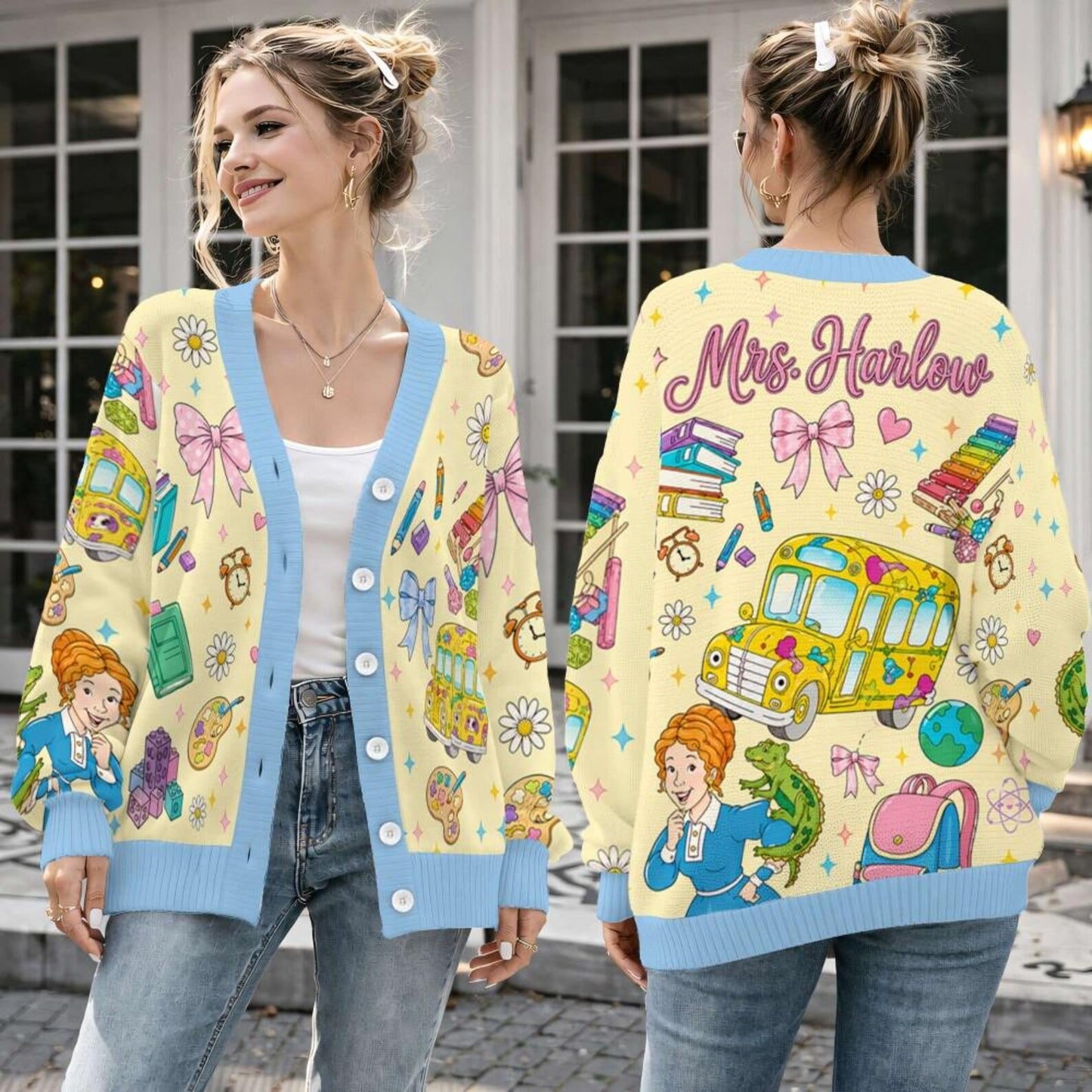 Personalized Teacher Cardigan Sweater-Book Character
