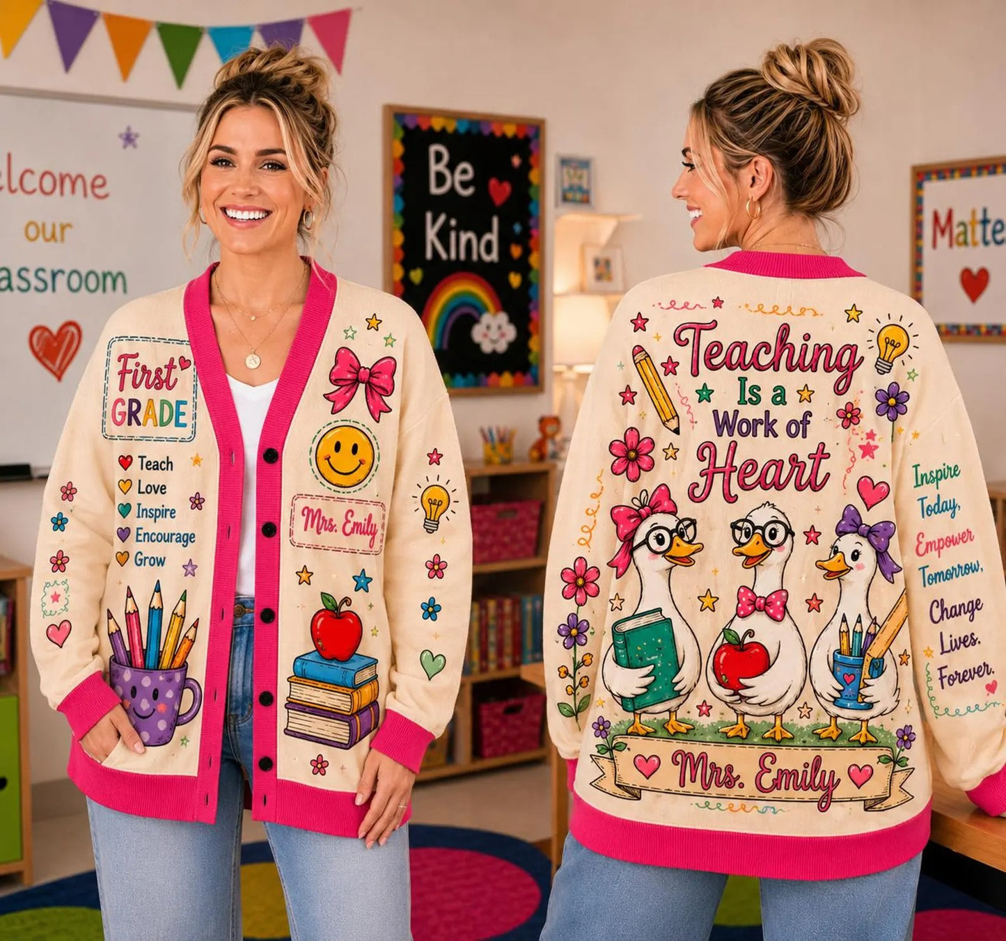Personalized Teacher Cardigan Sweater-Teaching is a work of heart