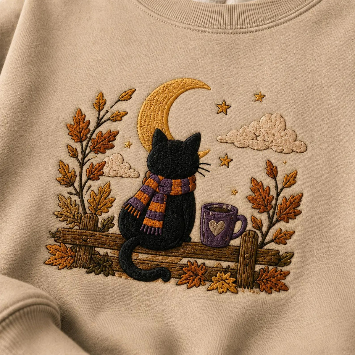 Halloween Black Cat Embroidered Sweatshirt