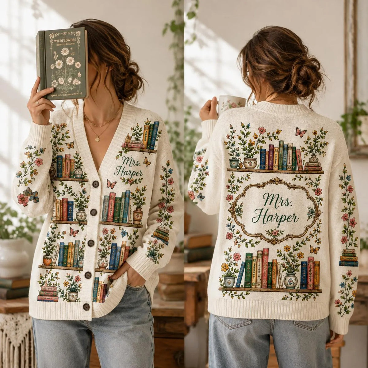 Personalized Teacher Cardigan Sweater-Book Lover