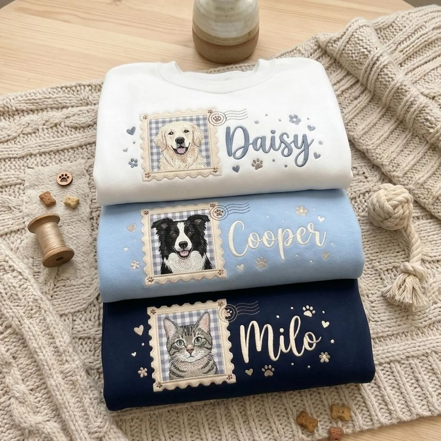 Custom Stamp Coquette Pet Embroidered Sweatshirt