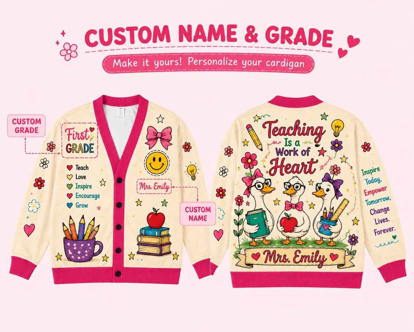 Personalized Teacher Cardigan Sweater-Teaching is a work of heart