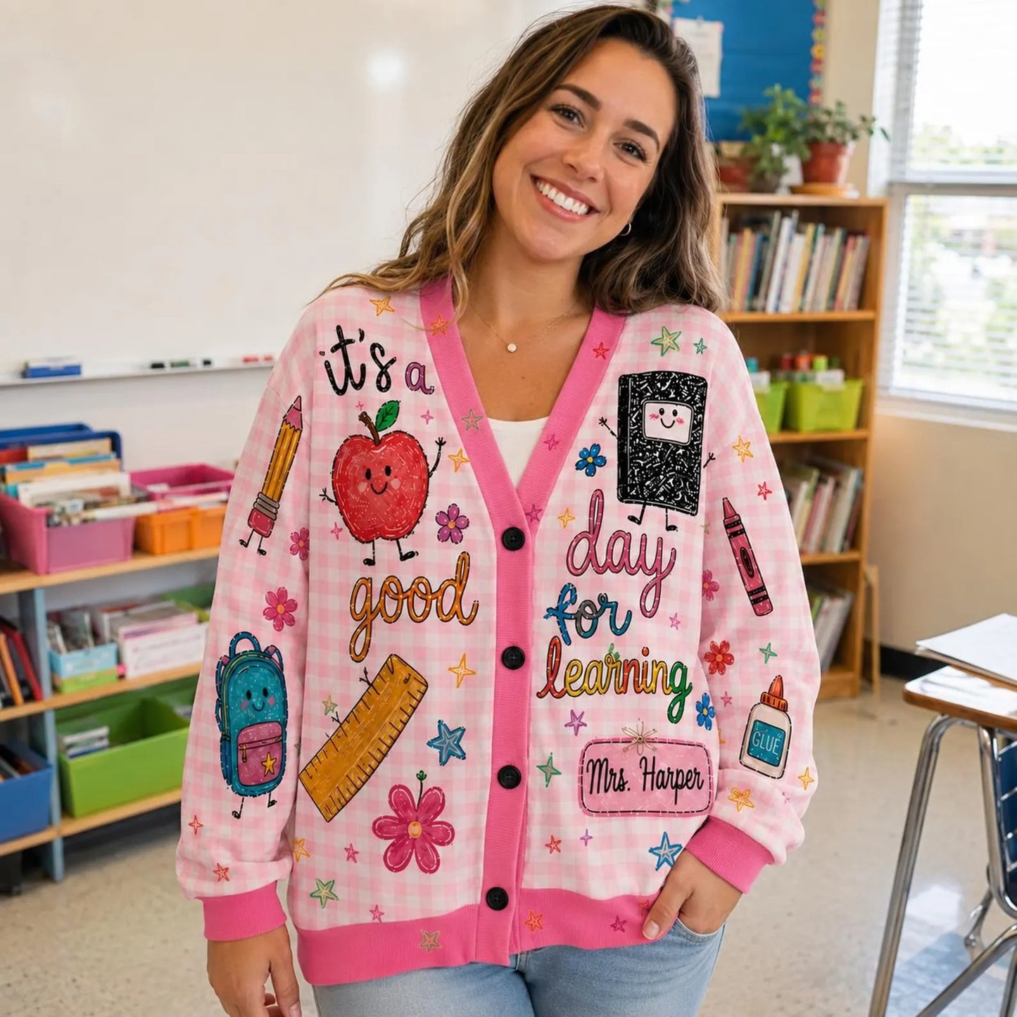 Personalized Teacher Cardigan Sweater-It's a Good Day for Learning