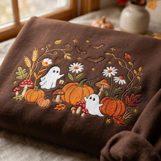 Halloween Cottagecore Ghost Embroidered Sweatshirt