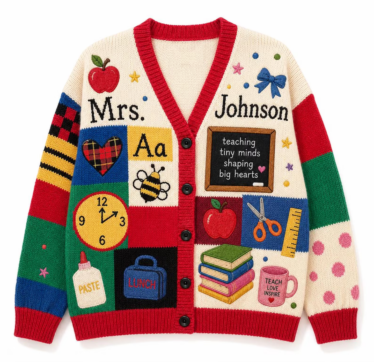 Personalized Teacher Cardigan Sweater-Teaching tiny minds shaping big hearts