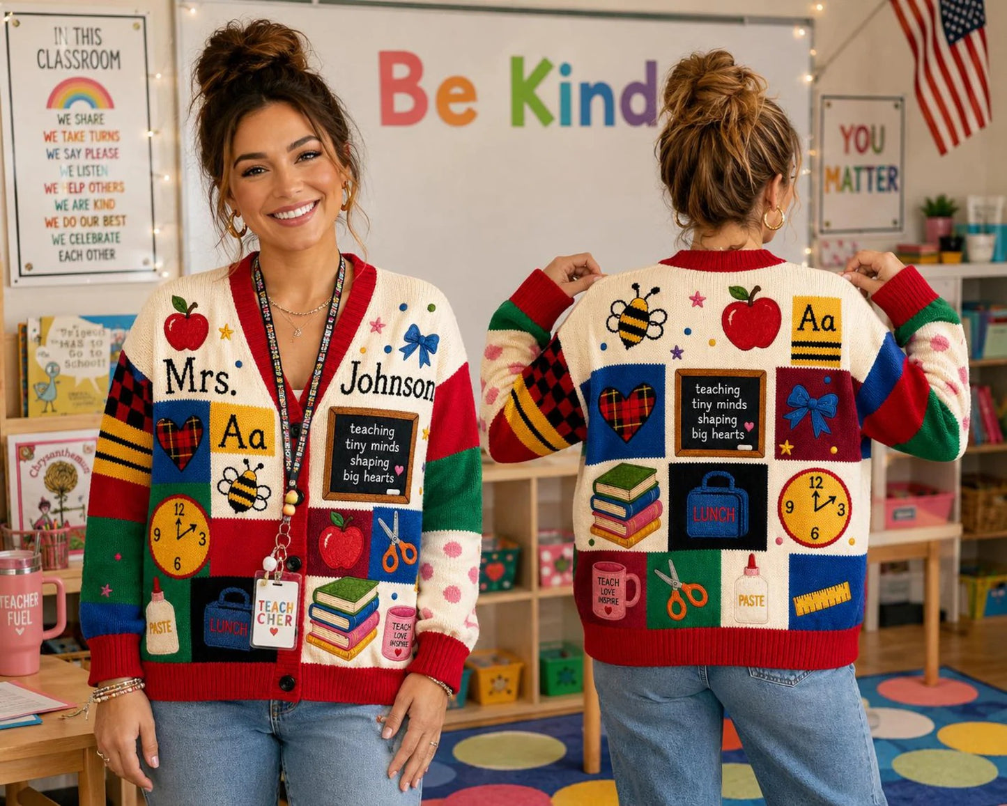 Personalized Teacher Cardigan Sweater-Teaching tiny minds shaping big hearts