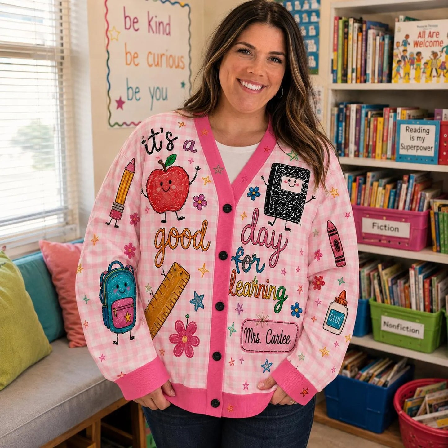 Personalized Teacher Cardigan Sweater-It's a Good Day for Learning