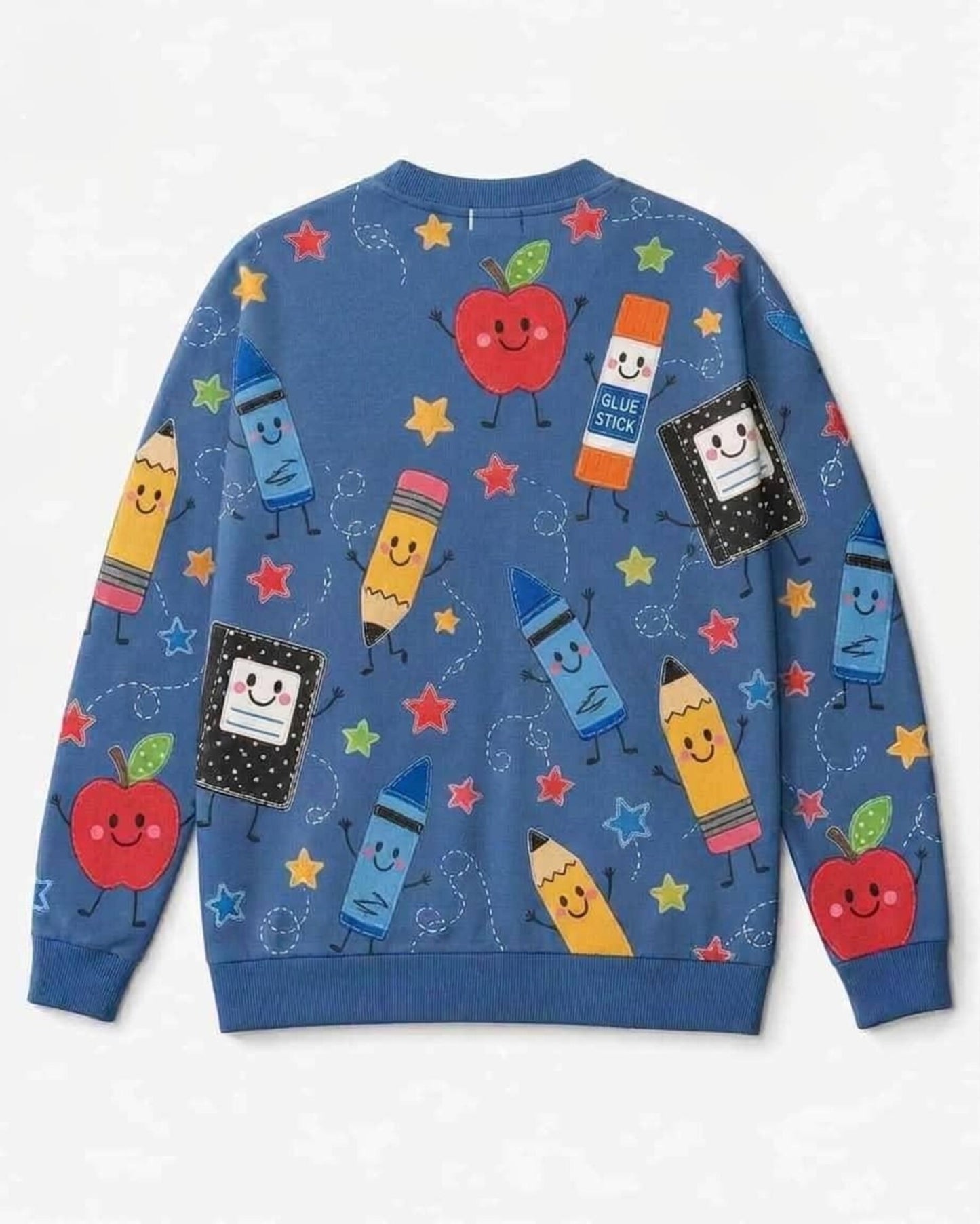 Personalized Teacher Cardigan Sweater-Blue School Supply Doodle Pattern