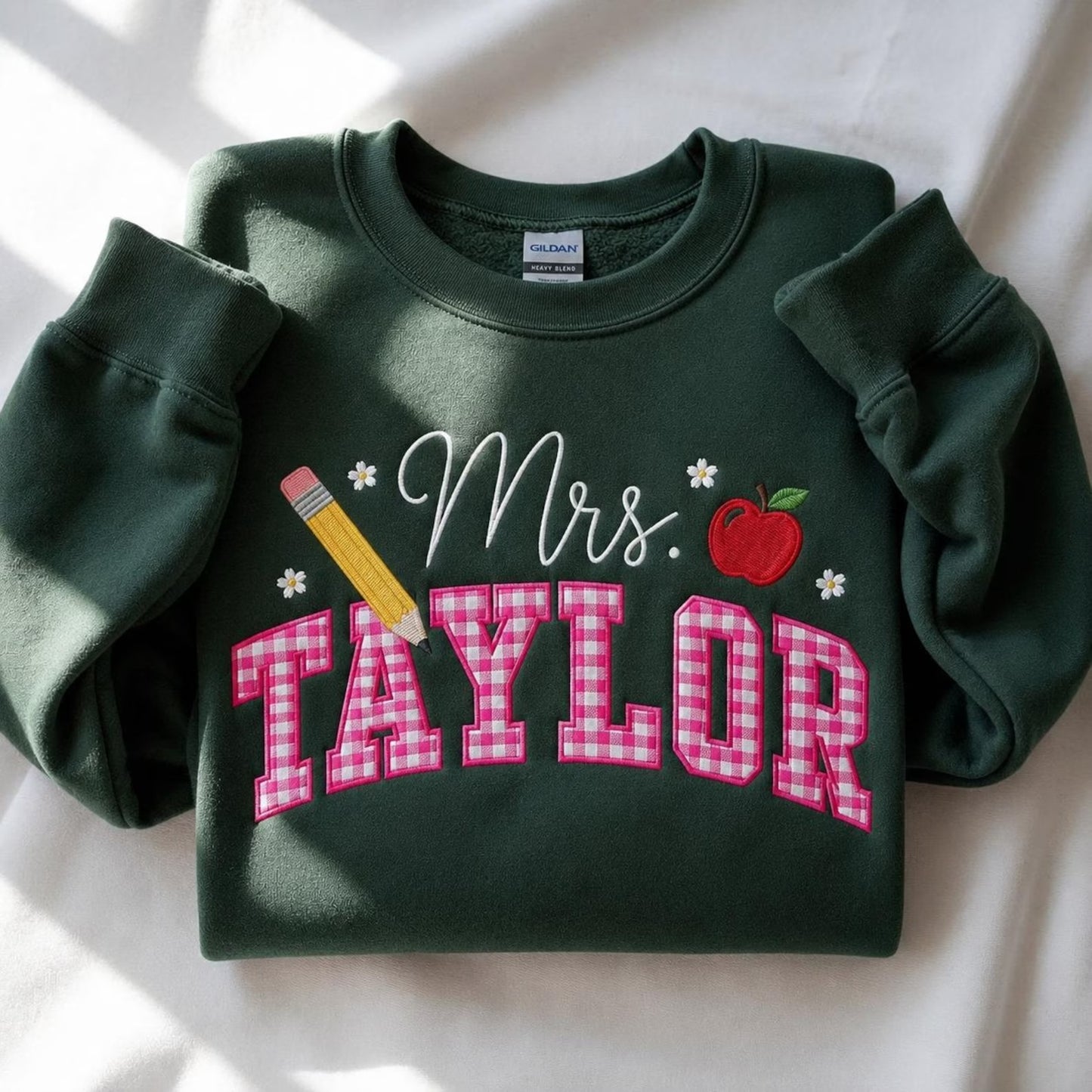 Embroidered Personalized Gingham Teacher Sweatshirt