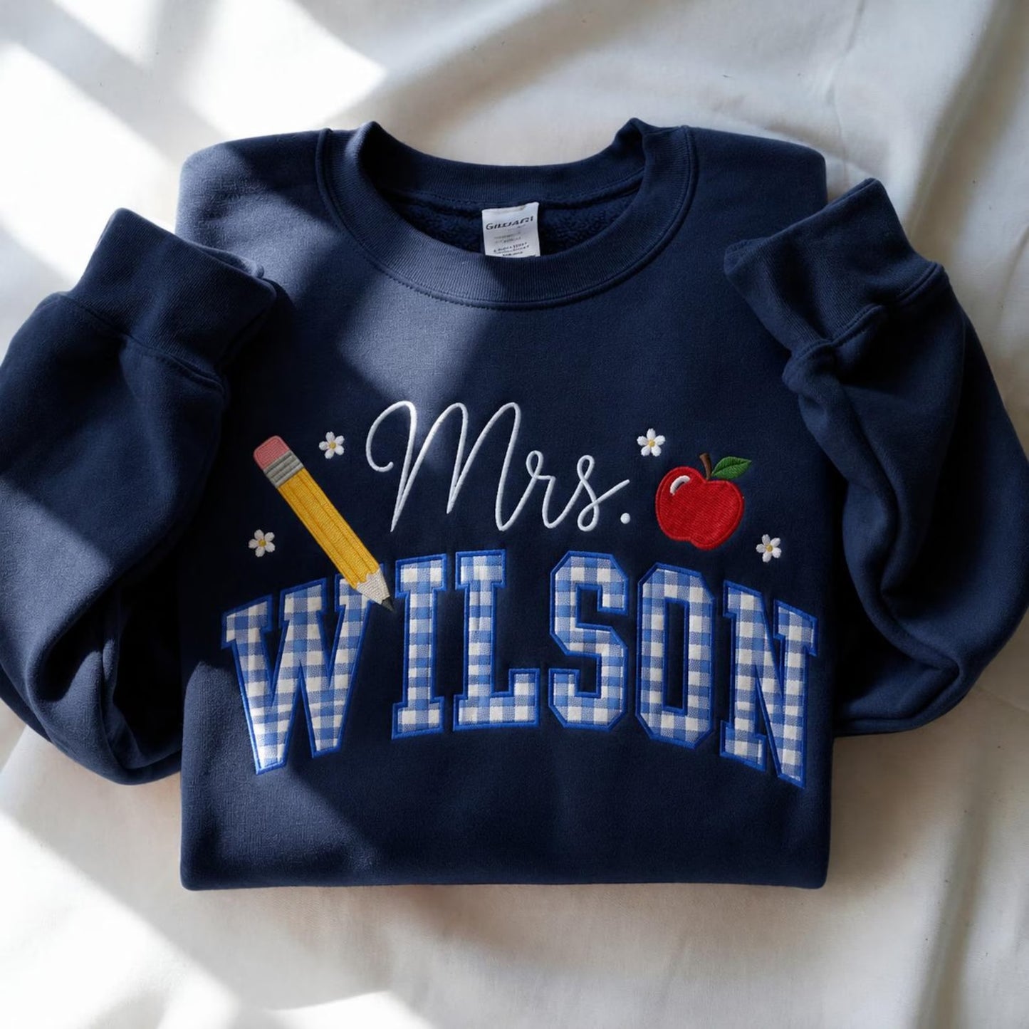 Embroidered Personalized Gingham Teacher Sweatshirt
