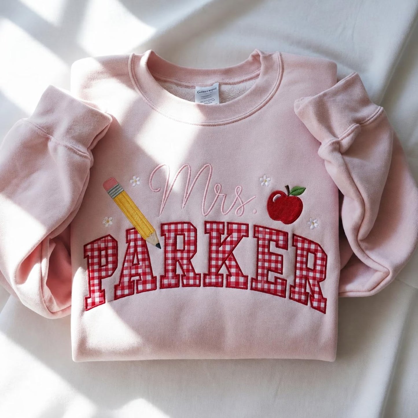 Embroidered Personalized Gingham Teacher Sweatshirt