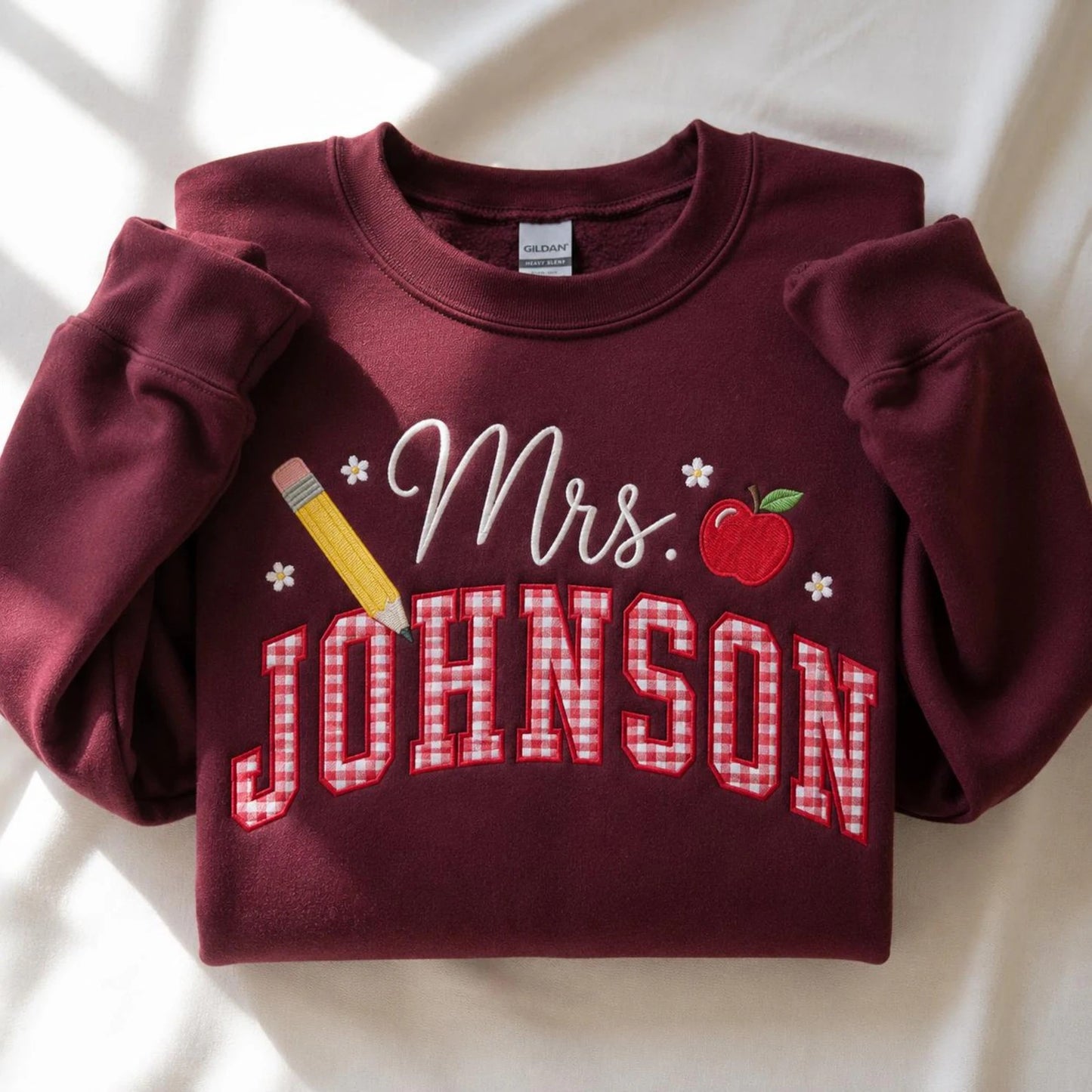 Embroidered Personalized Gingham Teacher Sweatshirt