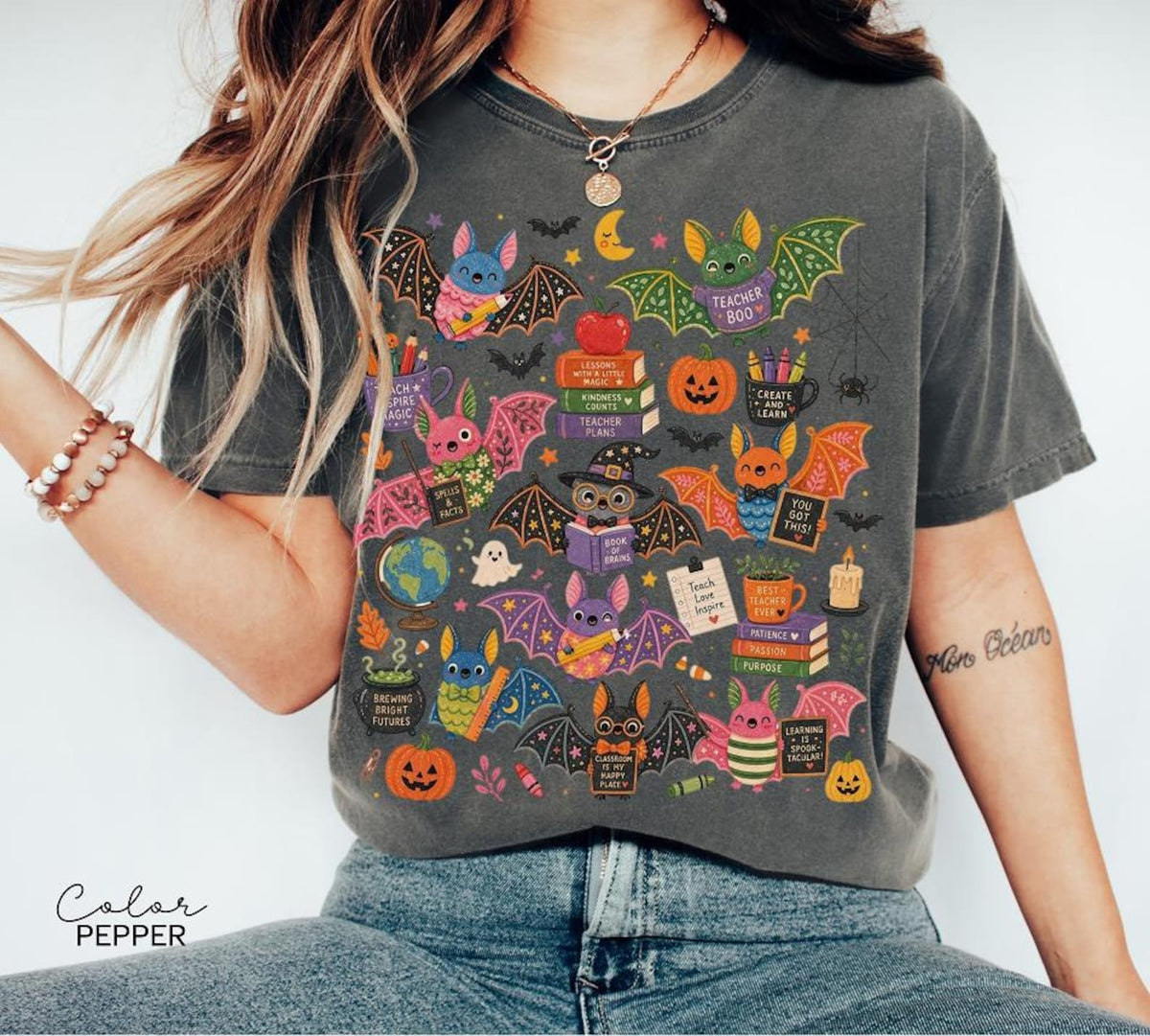 Halloween Teacher Bat Comfort color T-Shirt