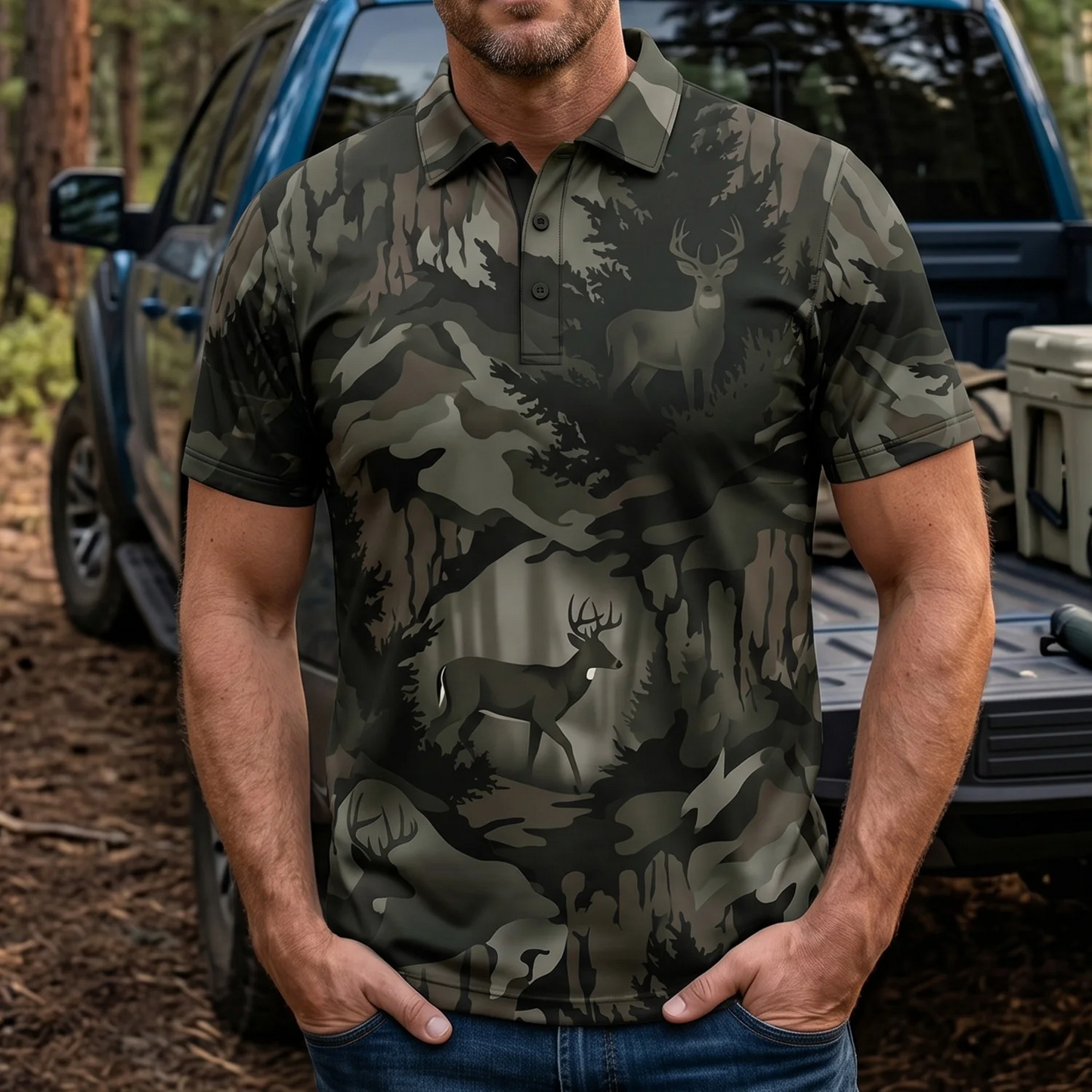 Whitetail Deer Hunting Polo Shirt TH3003