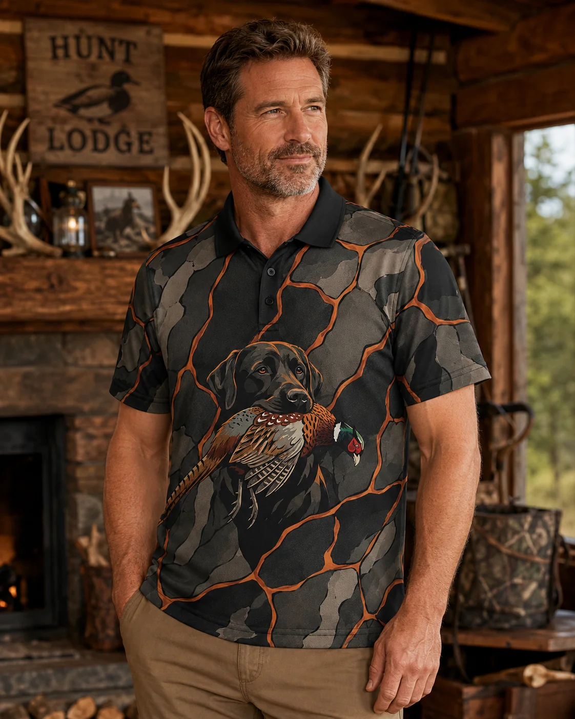 Chocolate Lab Pheasant Hunting Polo Shirt TH3040