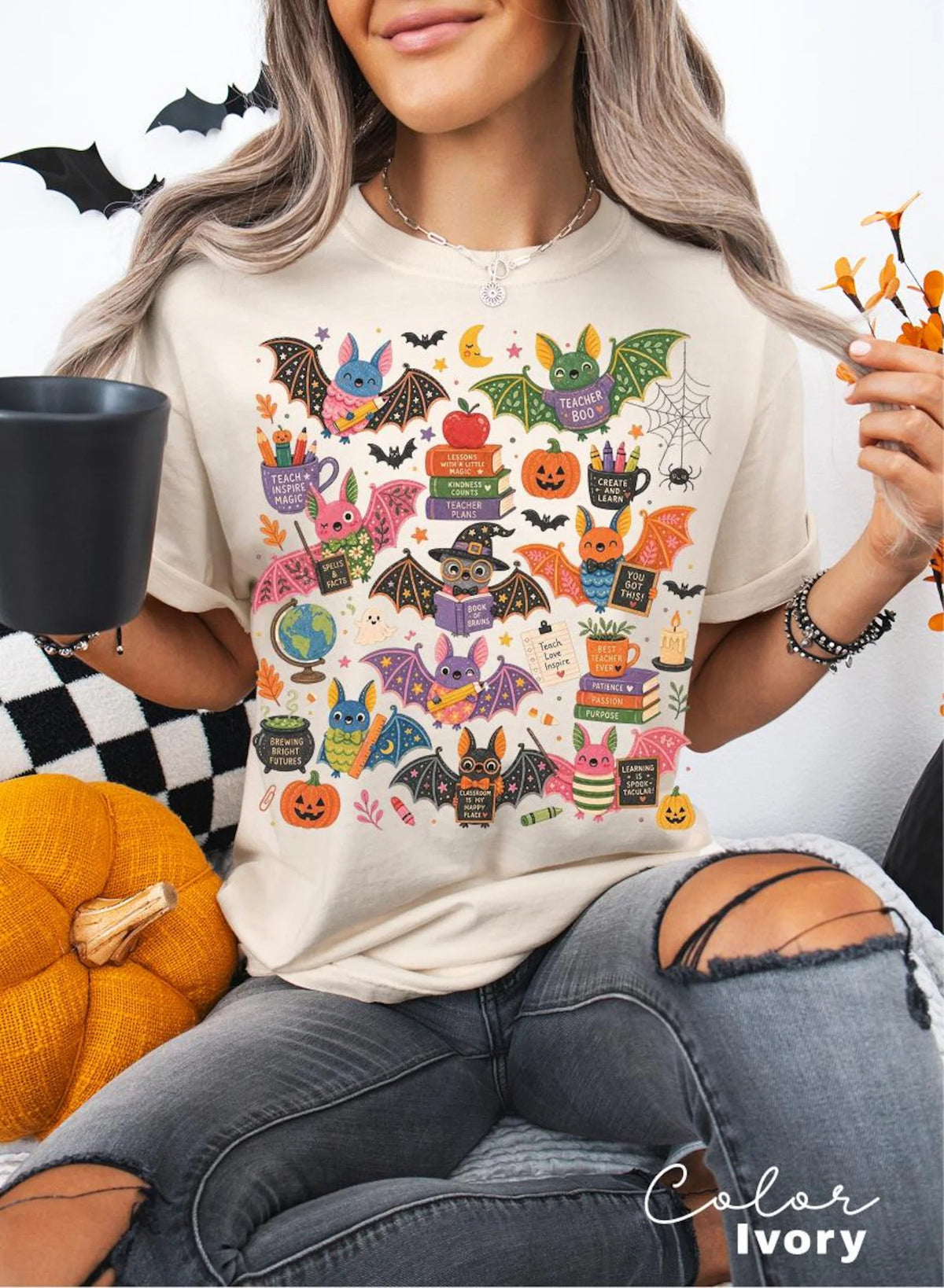 Halloween Teacher Bat Comfort color T-Shirt