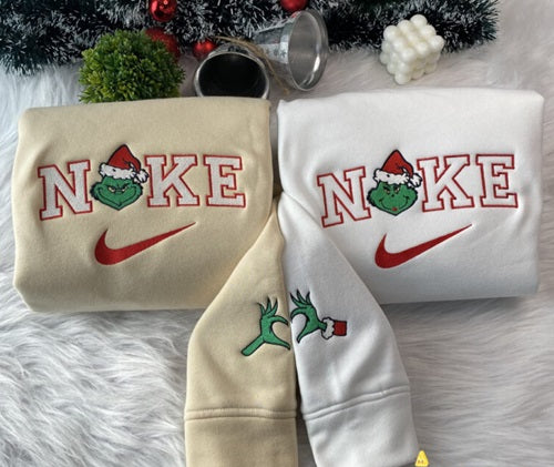 Mrs And Mr Grinch Face Christmas embroidered Sweatshirt