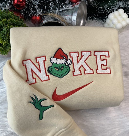 Mrs And Mr Grinch Face Christmas embroidered Sweatshirt
