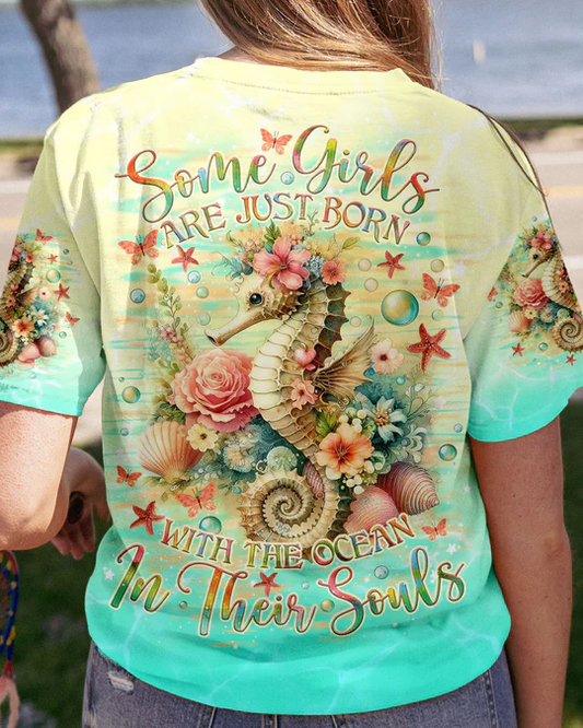 SMELL THE SEA FEEL THE BREEZE SEAHORSE ALL OVER PRINT SHIRT SWEATSHIRT HOODIE