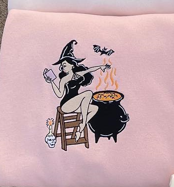 Halloween Witch Embroidery Sweatshirt