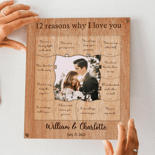 💖 Personalized 12 Reasons Why I Love You 💖 Wooden Puzzle Piece Collage Frame