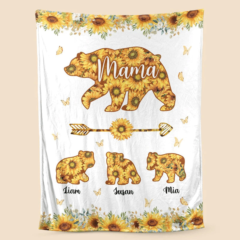 Mama Bear Sunflower - Personalized Blanket - Best Gift For Mother