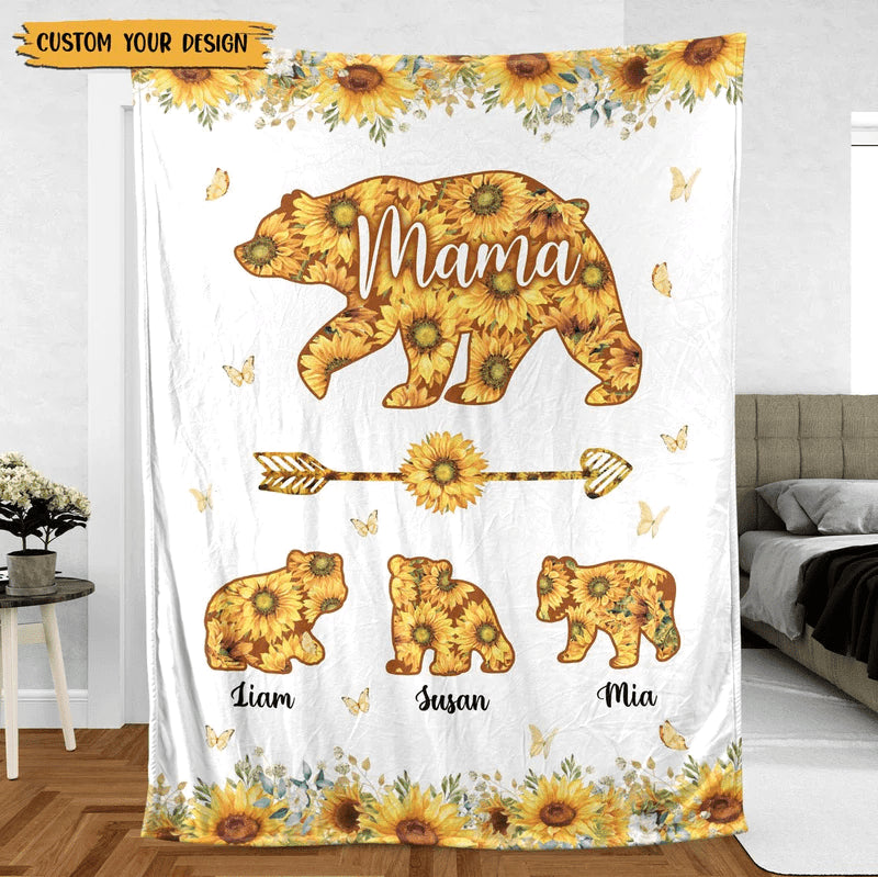 Couverture personnalisée Mama Bear Sunflower - Meilleur cadeau pour la maman