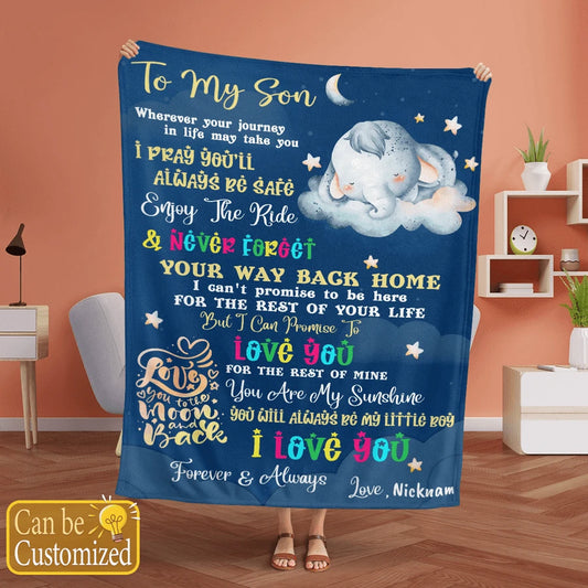 TO MY SON CUTE ELEPHANT PERSONALIZED BLANKET
