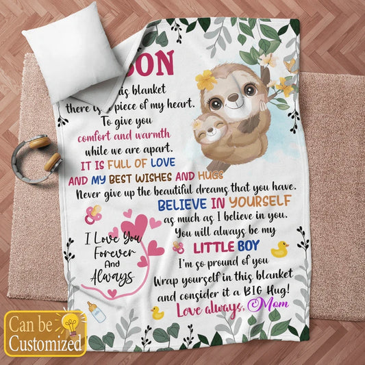 TO MY SON CUTE SLOTH PERSONALIZED BLANKET