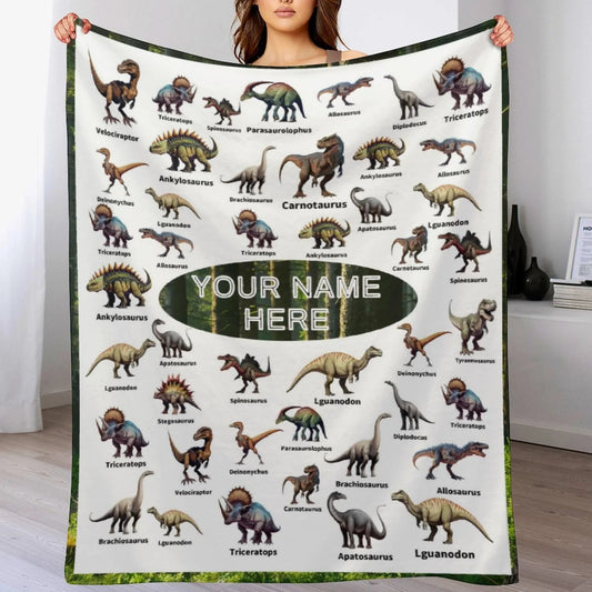Jurassic Dinosaur Name Custom Blanket Personalized Gift For Baby Kids