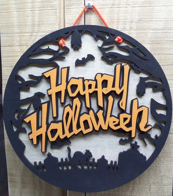 Layered Wooden Halloween Door Hanger