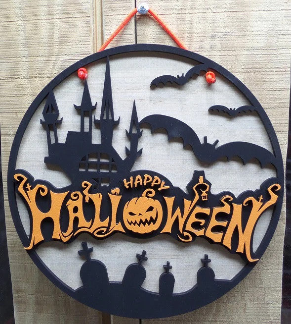 Layered Wooden Halloween Door Hanger