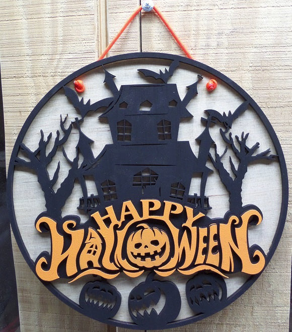 Layered Wooden Halloween Door Hanger