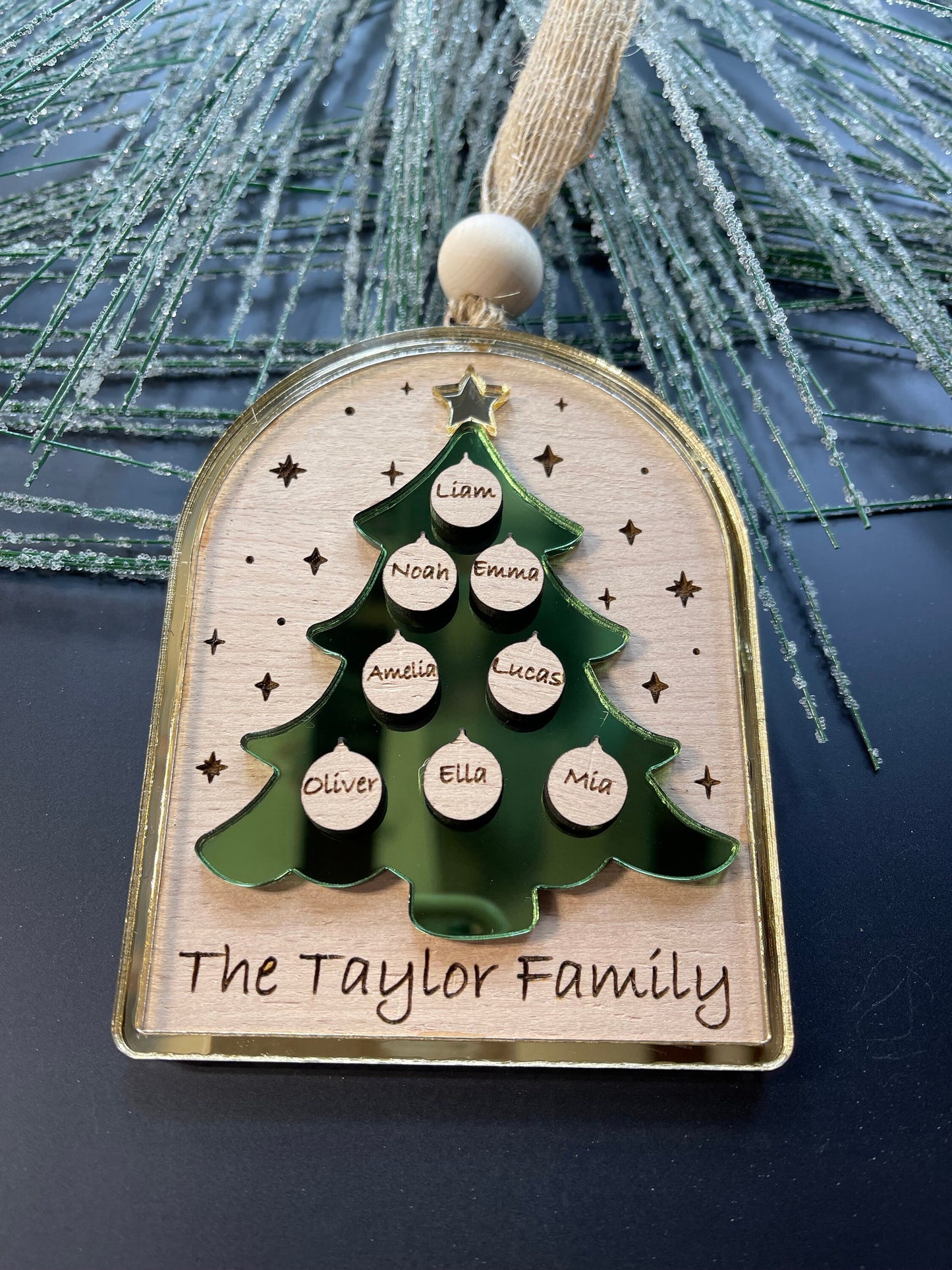 Personalized Family Green tree ornament